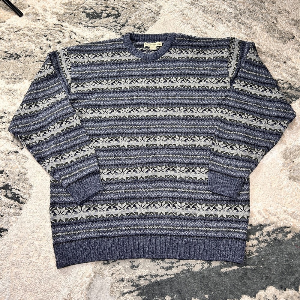 Vintage Munsingwear Sweater‎ Mens XXL Multicolor Snowflake Striped Ribbed Trim